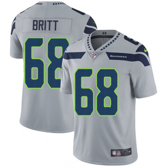 Youth Nike Seattle Seahawks 68 Justin Britt Grey Alternate Vapor Untouchable Limited Player NFL Jersey