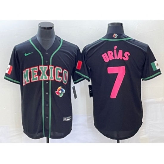 Men's Mexico Baseball 7 Julio Urias 2023 Black Pink World Classic Stitched Jersey1