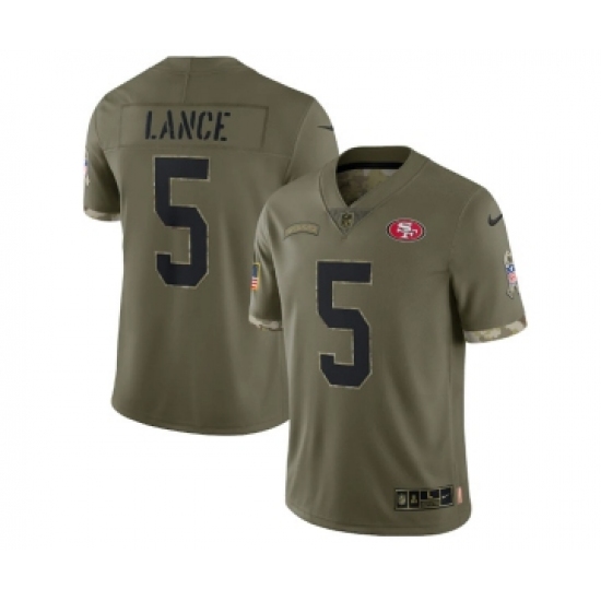Men's San Francisco 49ers 5 Trey Lance 2022 Olive Salute To Service Limited Stitched Jersey