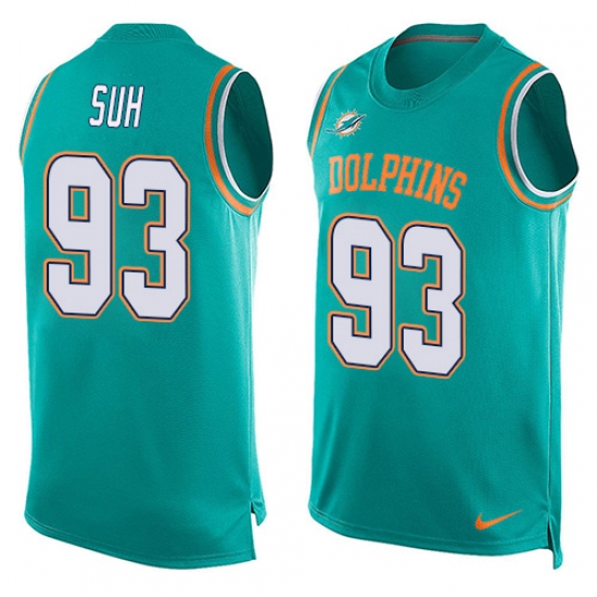 Men's Nike Miami Dolphins 93 Ndamukong Suh Limited Aqua Green Player Name & Number Tank Top NFL Jersey