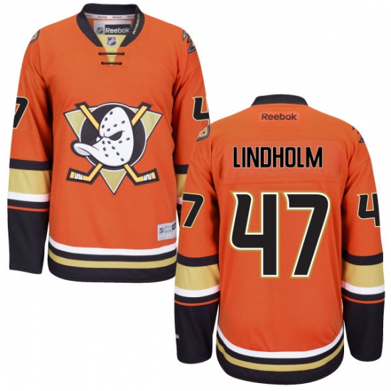 Men's Reebok Anaheim Ducks 47 Hampus Lindholm Premier Orange Third NHL Jersey