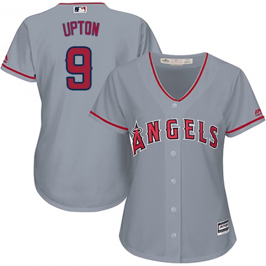 Women's Majestic Los Angeles Angels of Anaheim 9 Justin Upton Authentic Grey Road Cool Base MLB Jersey