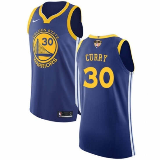 Men's Nike Golden State Warriors 30 Stephen Curry Authentic Royal Blue Road 2018 NBA Finals Bound NBA Jersey - Icon Edition