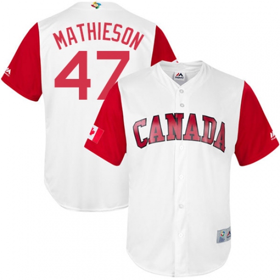 Men's Canada Baseball Majestic 47 Scott Mathieson White 2017 World Baseball Classic Replica Team Jersey