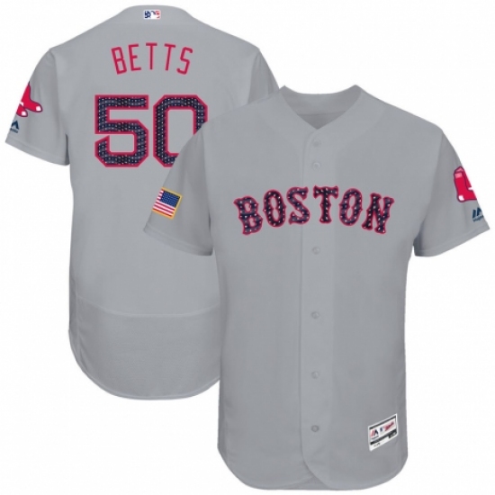 Men's Majestic Boston Red Sox 50 Mookie Betts Grey Stars & Stripes Authentic Collection Flex Base MLB Jersey