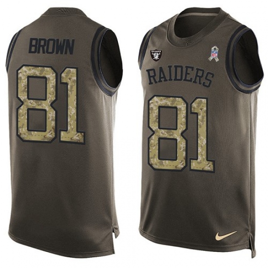 Men's Nike Oakland Raiders 81 Tim Brown Limited Green Salute to Service Tank Top NFL Jersey