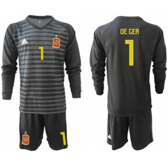 Spain 1 De Gea Black Long Sleeves Goalkeeper Soccer Country Jersey
