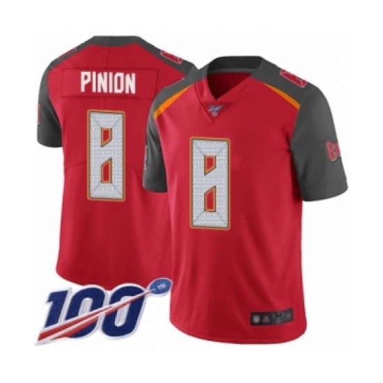 Men's Tampa Bay Buccaneers 8 Bradley Pinion Red Team Color Vapor Untouchable Limited Player 100th Season Football Jersey