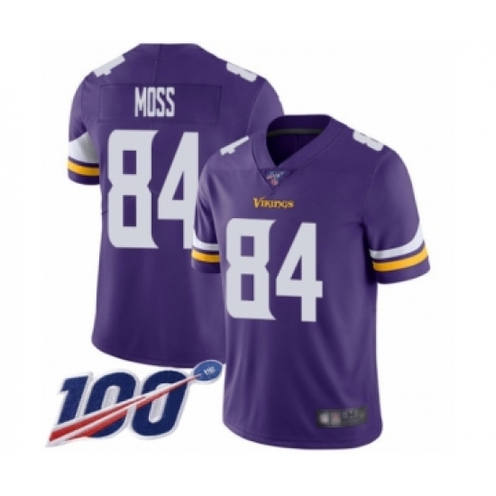 Men's Minnesota Vikings 84 Randy Moss Purple Team Color Vapor Untouchable Limited Player 100th Season Football Jersey
