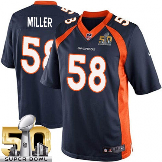 Men's Nike Denver Broncos 58 Von Miller Limited Navy Blue Alternate Super Bowl 50 Bound NFL Jersey