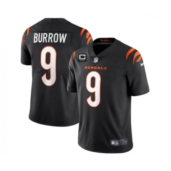 Men's Cincinnati Bengals 2022 9 Joe Burrow Black With 3-star C Patch Vapor Limited Stitched NFL Jersey