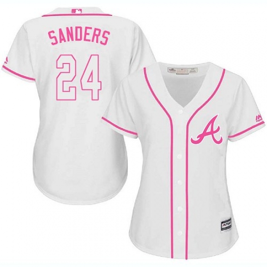 Women's Majestic Atlanta Braves 24 Deion Sanders Authentic White Fashion Cool Base MLB Jersey