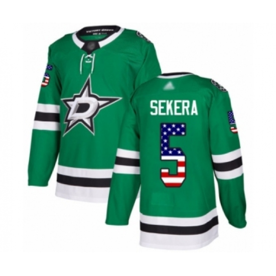 Men's Dallas Stars 5 Andrej Sekera Authentic Green USA Flag Fashion Hockey Jersey
