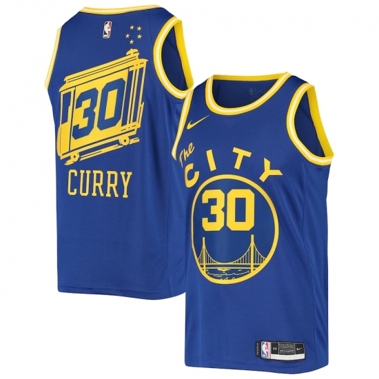 Men's Golden State Warriors 30 Stephen Curry Nike Royal Hardwood Classics 2020-21 Swingman Jersey