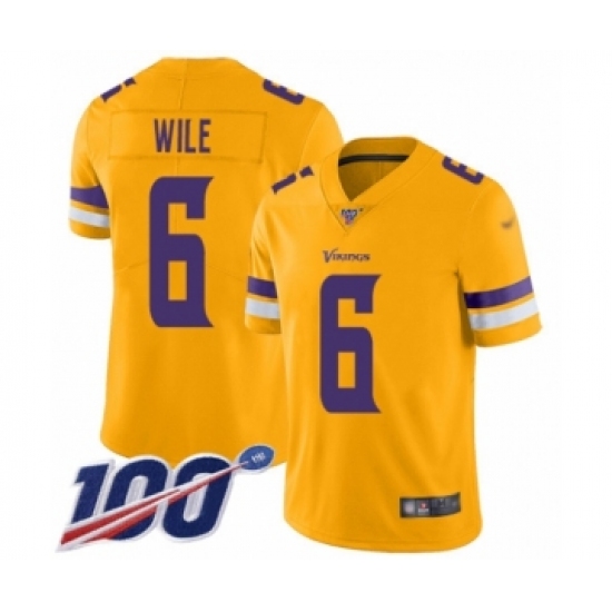 Youth Minnesota Vikings 6 Matt Wile Limited Gold Inverted Legend 100th Season Football Jersey