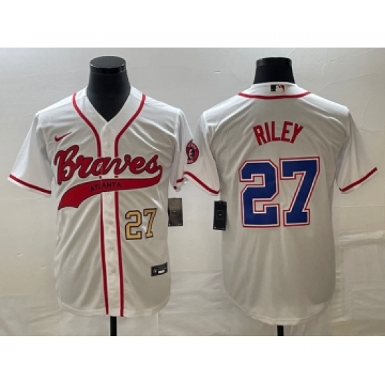 Men's Atlanta Braves 27 Austin Riley Number White Cool Base Stitched Baseball Jersey