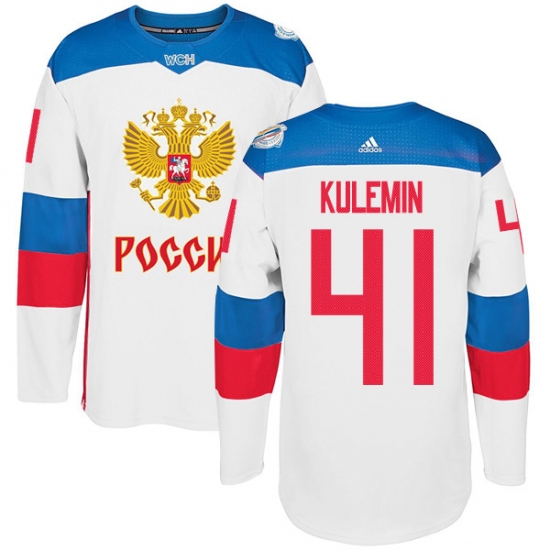 Men's Adidas Team Russia 41 Nikolay Kulemin Premier White Home 2016 World Cup of Hockey Jersey