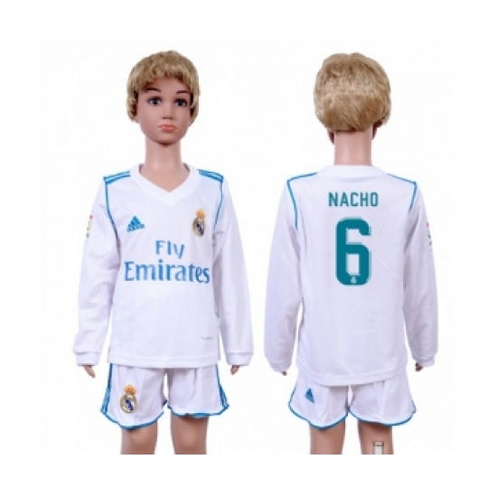 Real Madrid 6 Nacho Home Long Sleeves Kid Soccer Club Jersey