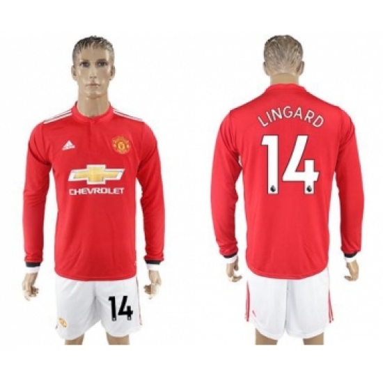 Manchester United 14 Lingard Red Home Long Sleeves Soccer Club Jersey