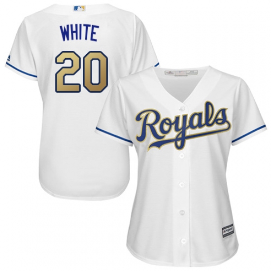Women's Majestic Kansas City Royals 20 Frank White Authentic White Home Cool Base MLB Jersey