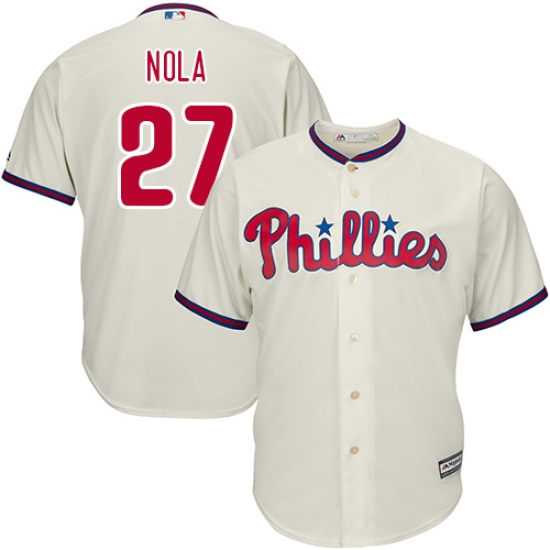 Men's Majestic Philadelphia Phillies 27 Aaron Nola Replica Cream Alternate Cool Base MLB Jersey