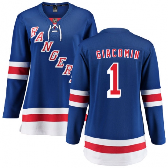 Women's New York Rangers 1 Eddie Giacomin Fanatics Branded Royal Blue Home Breakaway NHL Jersey