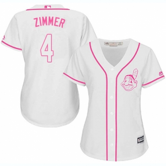 Women's Majestic Cleveland Indians 4 Bradley Zimmer Authentic White Fashion Cool Base MLB Jersey