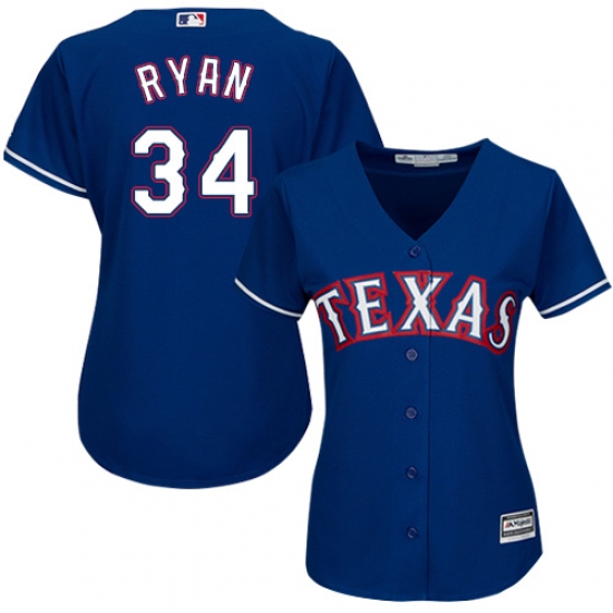 Women's Majestic Texas Rangers 34 Nolan Ryan Authentic Royal Blue Alternate 2 Cool Base MLB Jersey