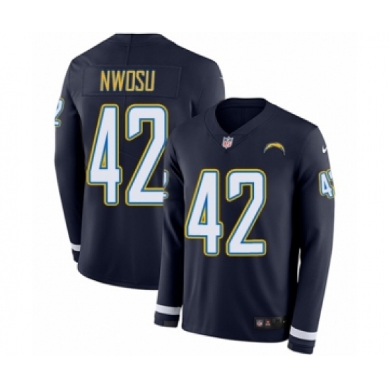 Men's Nike Los Angeles Chargers 42 Uchenna Nwosu Limited Navy Blue Therma Long Sleeve NFL Jersey