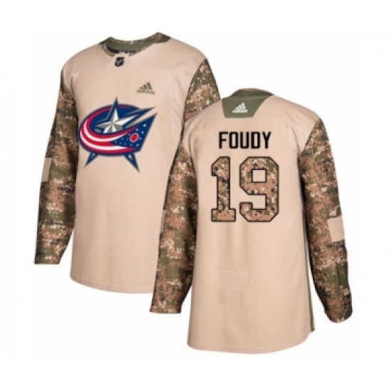 Youth Adidas Columbus Blue Jackets 19 Liam Foudy Authentic Camo Veterans Day Practice NHL Jersey