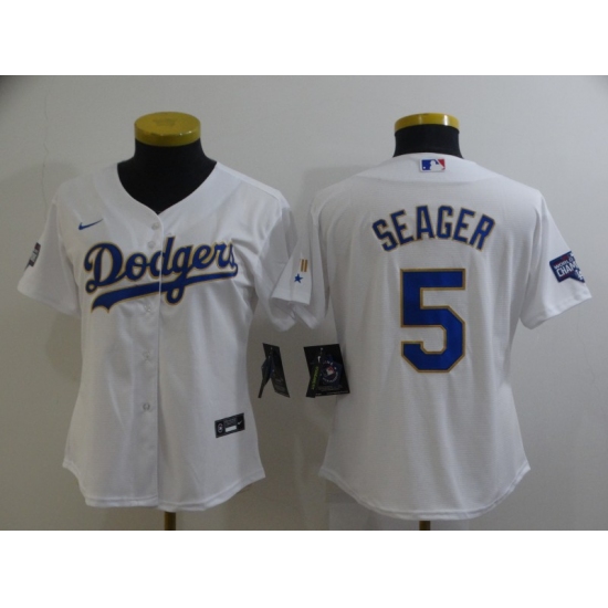 Women's Nike Los Angeles Dodgers 5 Corey Seager White Champions Jersey