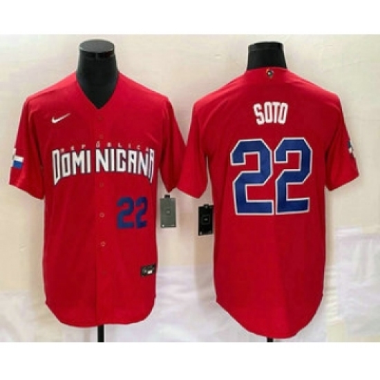 Men's Dominican Republic Baseball 22 Juan Soto Number 2023 Red World Classic Stitched Jerseys