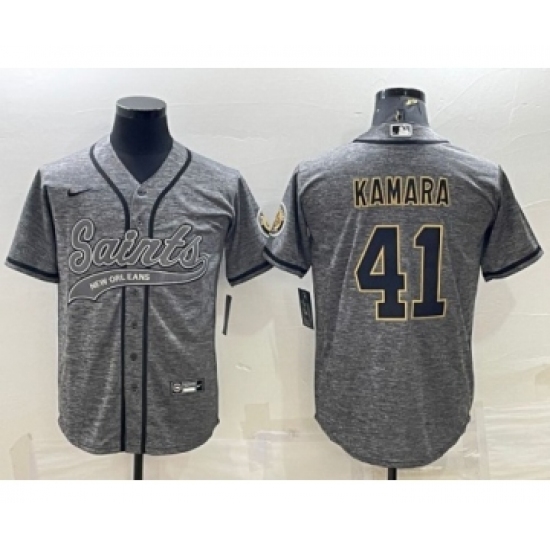 Men's New Orleans Saints 41 Alvin Kamara Gray With Patch Cool Base Stitched Baseball Jersey