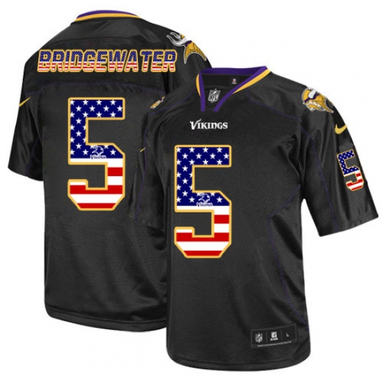 Men's Nike Minnesota Vikings 5 Teddy Bridgewater Elite Black USA Flag Fashion NFL Jersey