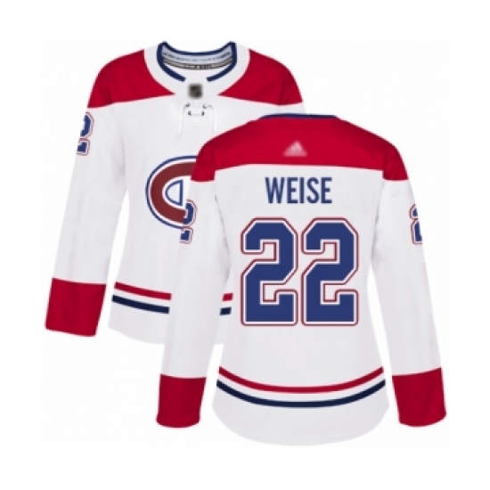 Women's Montreal Canadiens 22 Dale Weise Authentic White Away Hockey Jersey