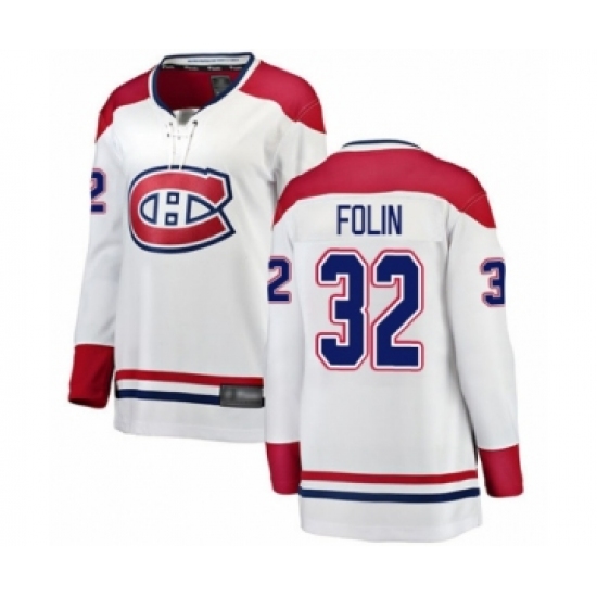 Women's Montreal Canadiens 32 Christian Folin Authentic White Away Fanatics Branded Breakaway Hockey Jersey