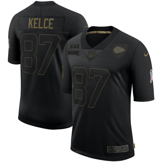 Men's Kansas City Chiefs 87 Travis Kelce Black Nike 2020 Salute To Service Limited Jersey