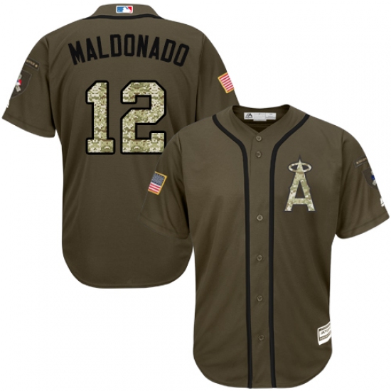 Men's Majestic Los Angeles Angels of Anaheim 12 Martin Maldonado Authentic Green Salute to Service MLB Jersey