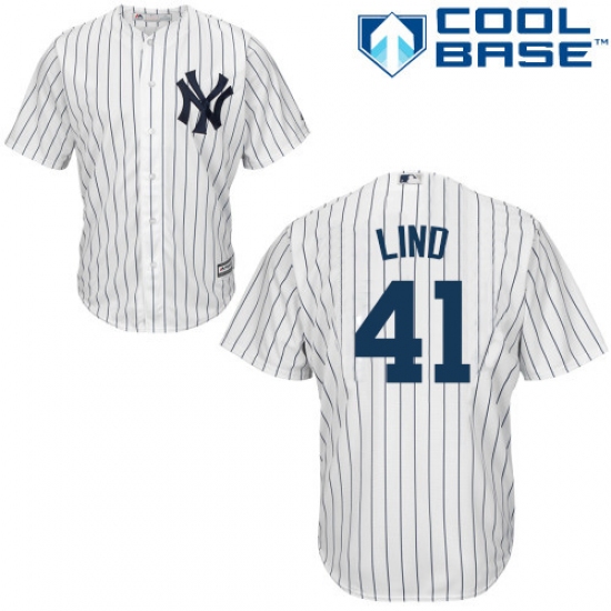 Men's Majestic New York Yankees 41 Adam Lind Replica White Home MLB Jersey