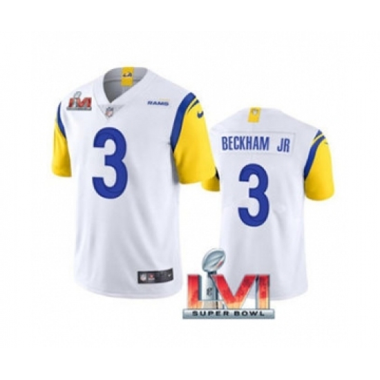 Men's Los Angeles Rams 3 Odell Beckham Jr. White 2022 Super Bowl LVI Vapor Limited Stitched Jersey