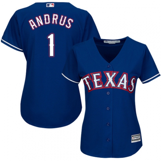 Women's Majestic Texas Rangers 1 Elvis Andrus Authentic Royal Blue Alternate 2 Cool Base MLB Jersey