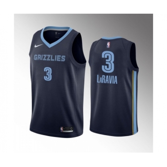 Men's Memphis Grizzlies 3 Jake LaRavia 75th Anniversary Statement Edition Navy Stitched Basketball Jersey