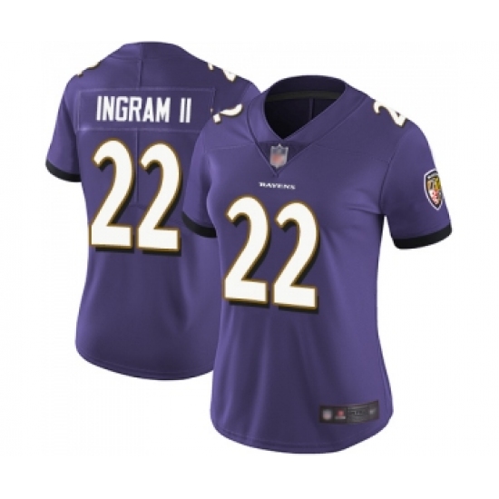 Women's Baltimore Ravens 22 Mark Ingram II Purple Team Color Vapor Untouchable Limited Player Football Jersey