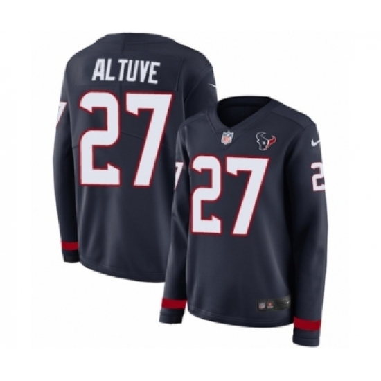 Women's Nike Houston Texans 27 Jose Altuve Limited Navy Blue Therma Long Sleeve NFL Jersey
