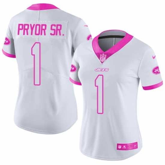 Women's Nike New York Jets 1 Terrelle Pryor Sr. Limited White/Pink Rush Fashion NFL Jersey