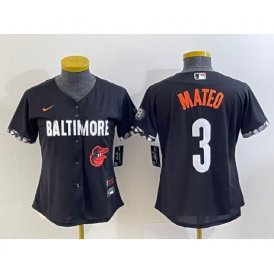 Women's Baltimore Orioles 3 Jorge Mateo Black 2023 City Connect Cool Base Stitched Jersey