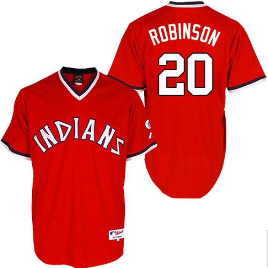 Men's Majestic Cleveland Indians 20 Eddie Robinson Replica Red 1974 Turn Back The Clock MLB Jersey