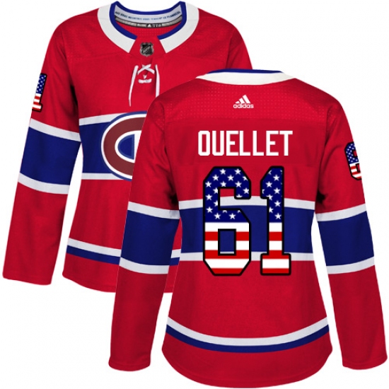 Women's Adidas Montreal Canadiens 61 Xavier Ouellet Authentic Red USA Flag Fashion NHL Jersey