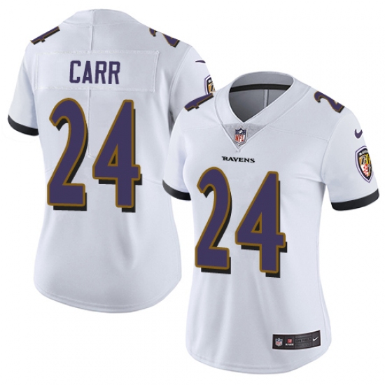 Women's Nike Baltimore Ravens 24 Brandon Carr White Vapor Untouchable Limited Player NFL Jersey