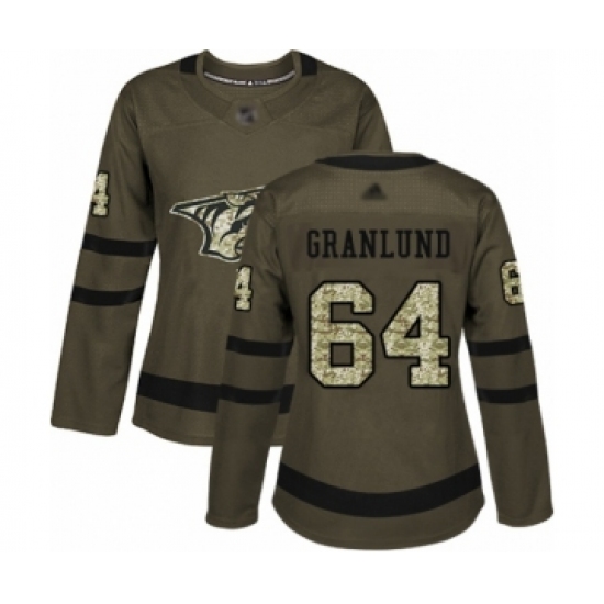 Women's Nashville Predators 64 Mikael Granlund Authentic Green Salute to Service Hockey Jersey